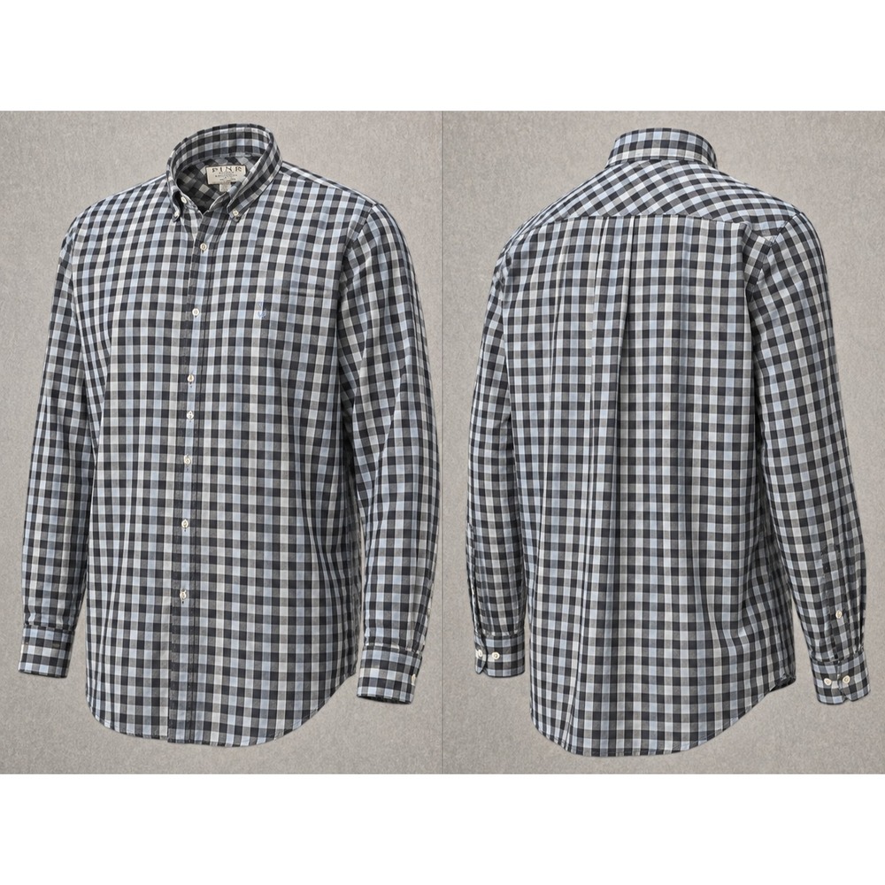 Thomas Pink Shirt Mens L Blue Black Gingham Check Cotton Classic Fit Button Up